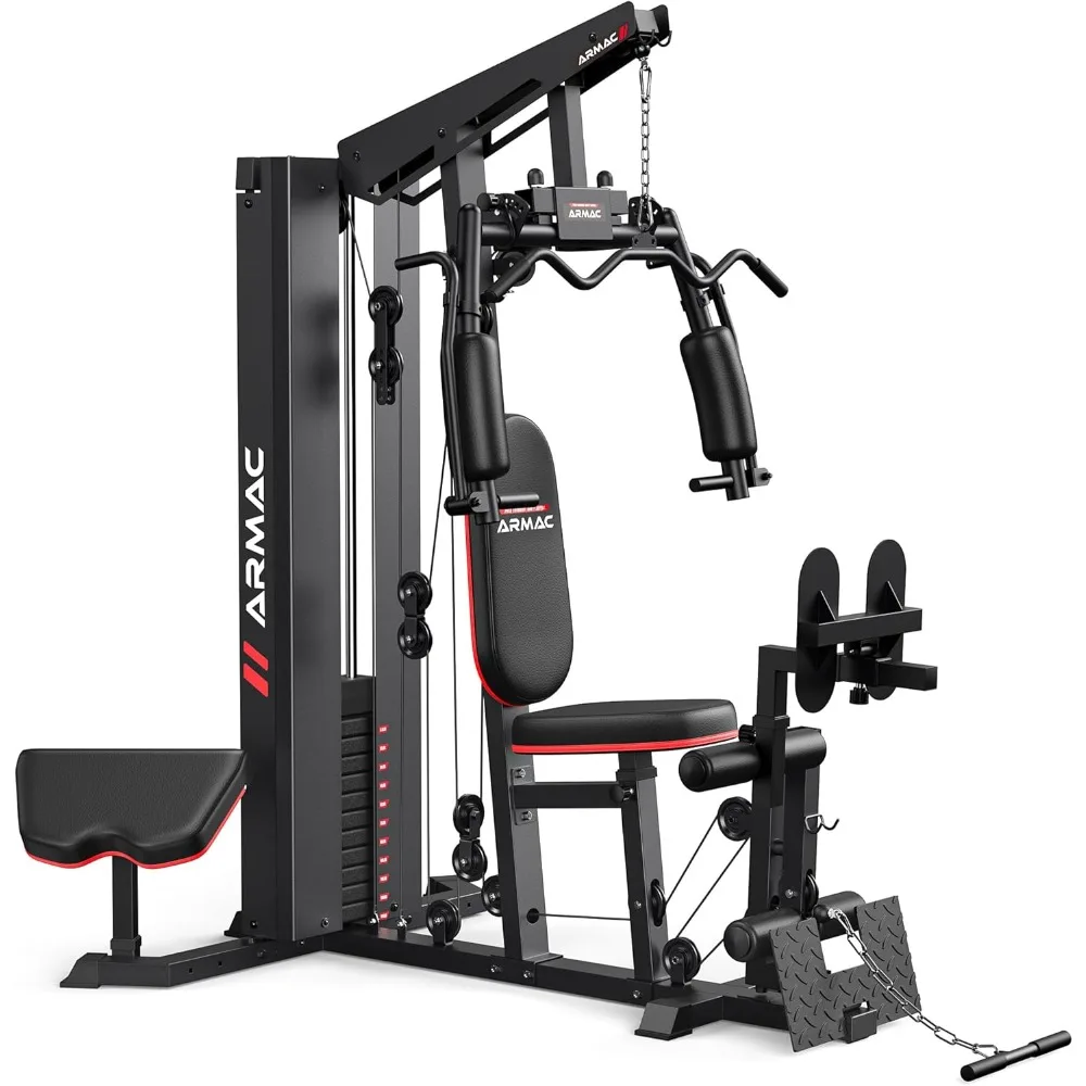 Multifunctional Home Gym Equipment for Leg Press, 150LBS Weight Stack Machine, Workout Station with Pulley System for